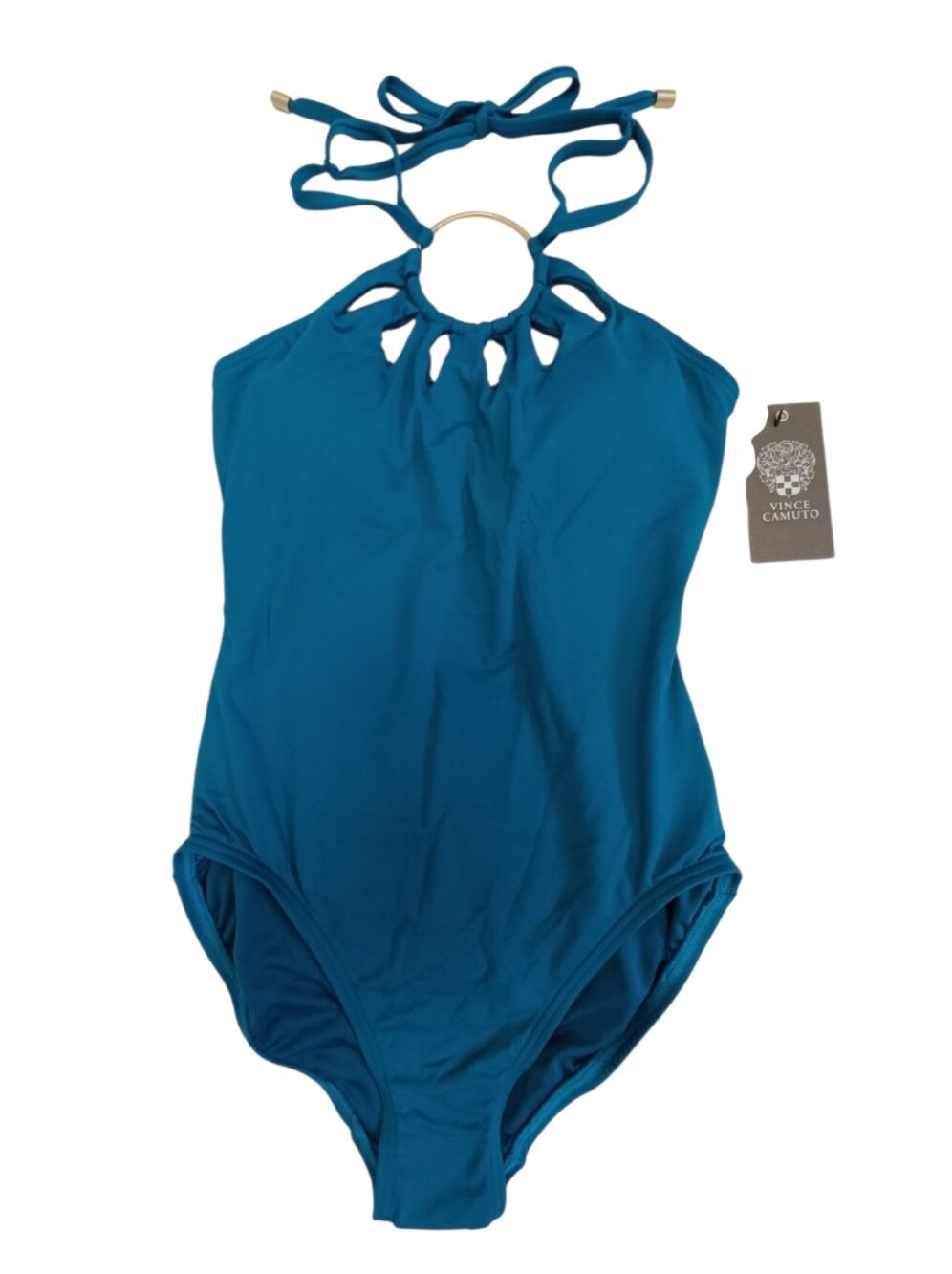 Vince Camuto NWT Teal One Piece Halter Swimsuit Size 4